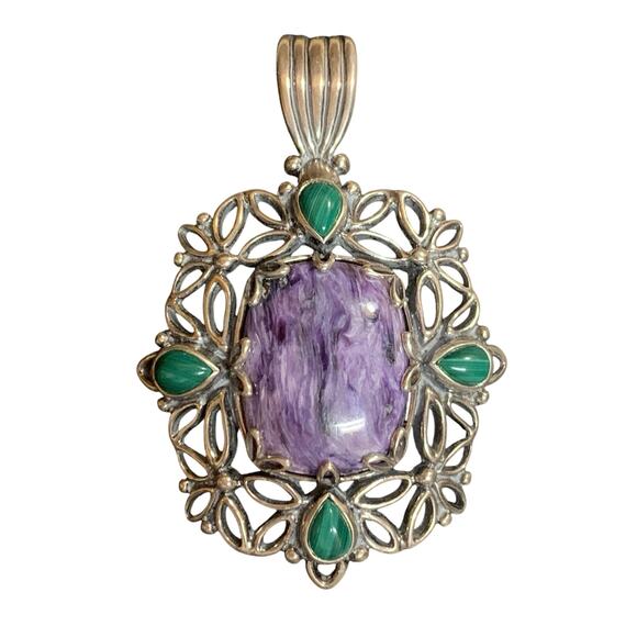 Carolyn Pollack Pendant Sterling Silver, Chariote and Malachite SEE NO - Picture 3 of 7